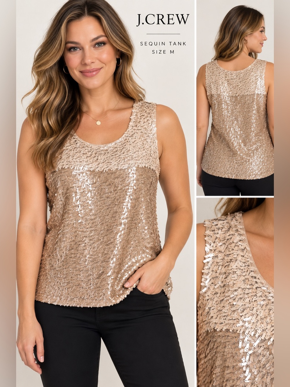 J.Crew Woman’s Size Medium Sequined Sleeveless Embellished Top Champagne